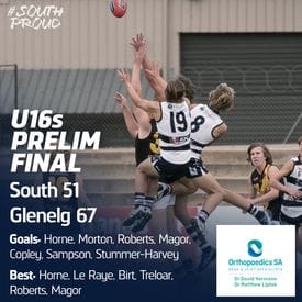 Junior Match Report: U16s season finished after Finals loss to Glenelg